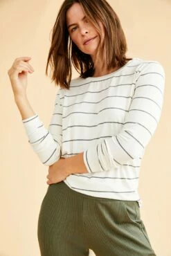 Berkeley Long Sleeve Dream Knit Tee - White Havana Stripe