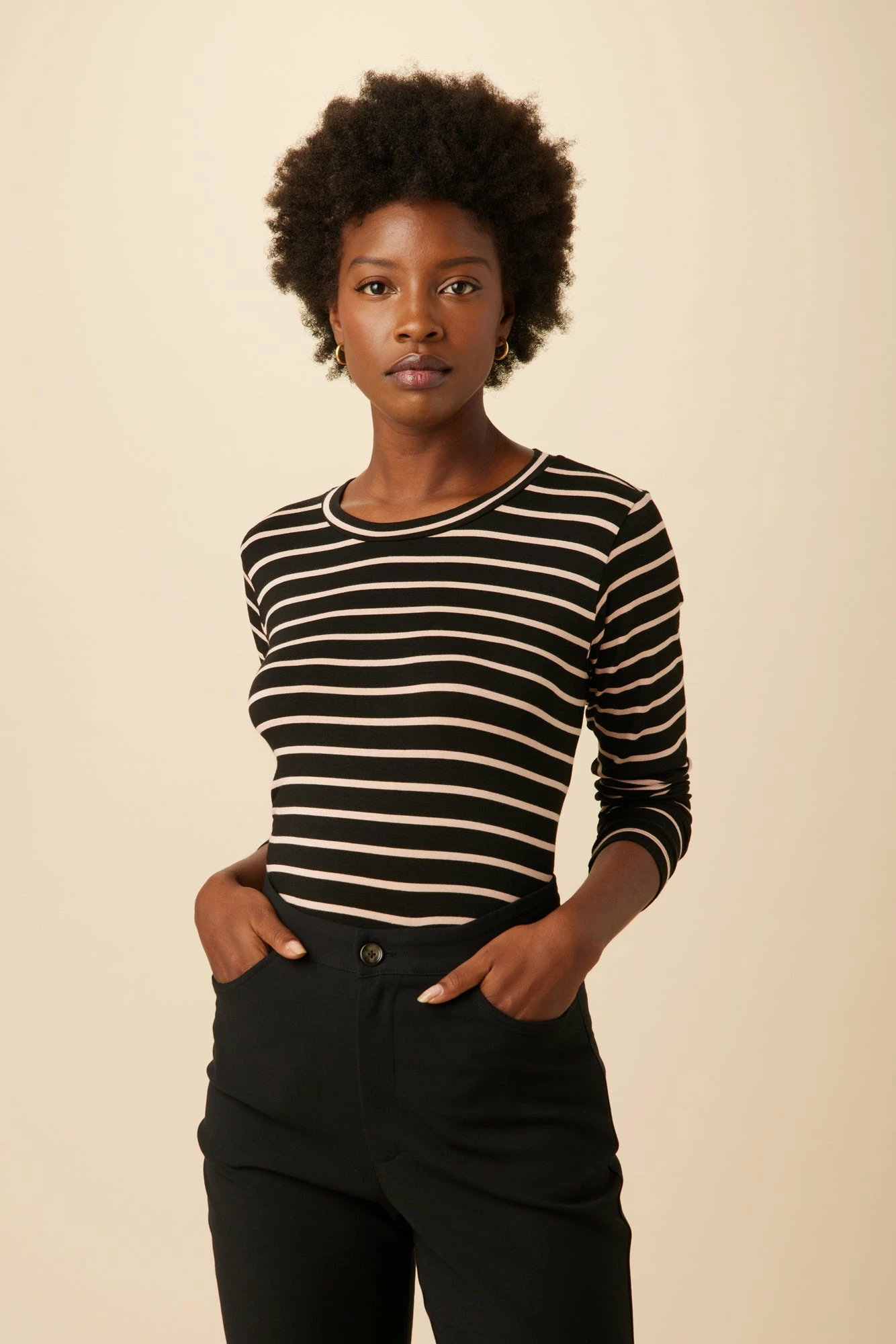 Berkeley Long Sleeve Dream Knit Tee - Black And Rose 3 Berkeley Long Sleeve Dream Knit Tee - Black And Rose