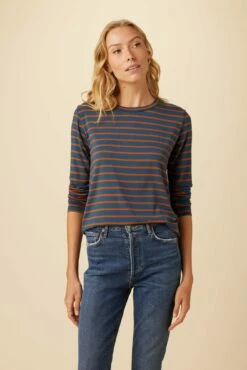 Berkeley Long Sleeve Dream Knit Tee - Azure Umber Stripe