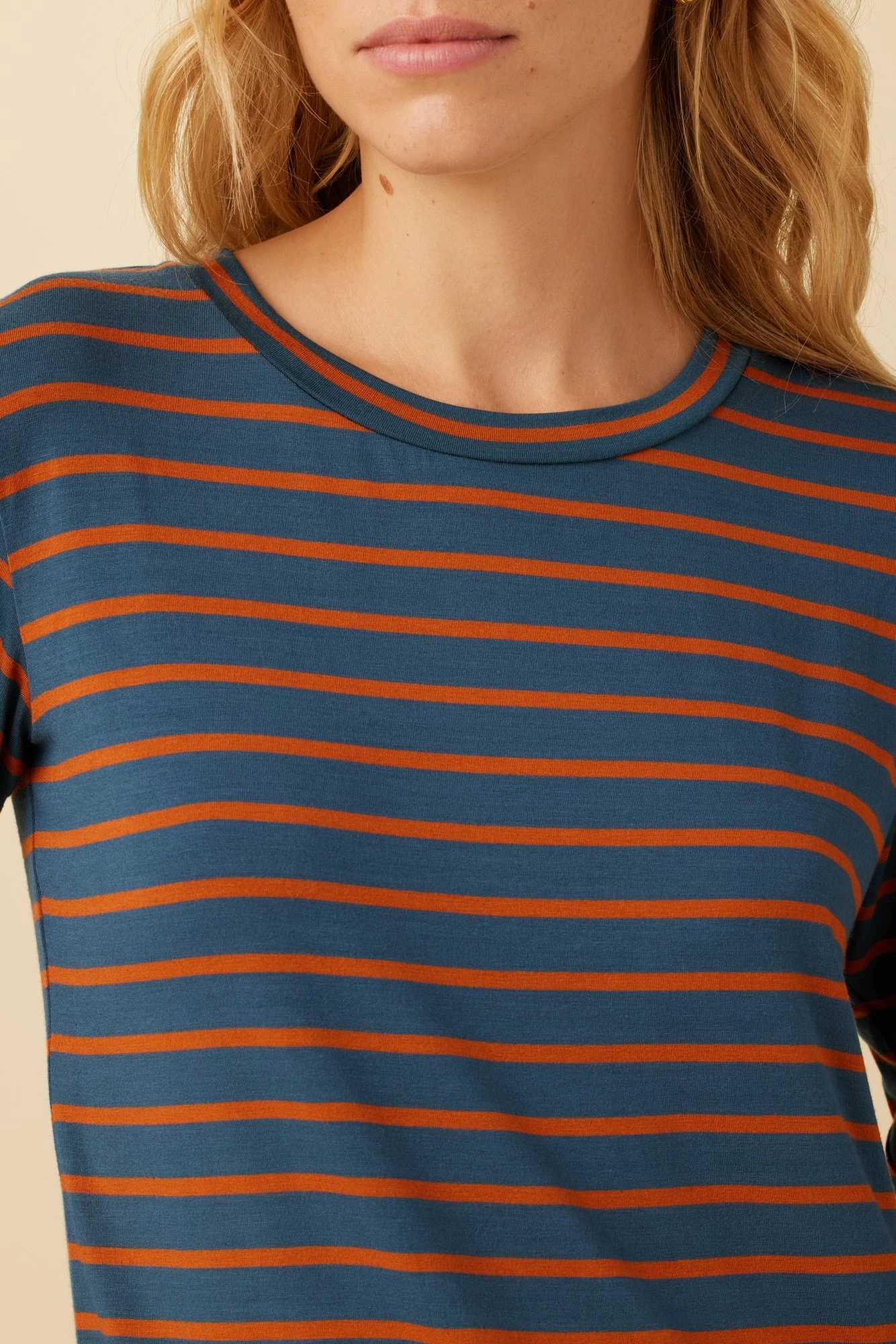 Berkeley Long Sleeve Dream Knit Tee - Azure Umber Stripe 6 Berkeley Long Sleeve Dream Knit Tee - Azure Umber Stripe - Image 4
