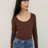 Itana Long Sleeve Scallop Knit Tee - Black Brown -AMOUR VERT Sales 0110 Itana Scallop Black Brown 02065 web 864f2c42 c6a6 4b51 b11e 140bcddaca00
