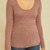 Itana Long Sleeve Scallop Knit Tee - Maple Quartz Stripe