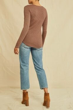 Itana Long Sleeve Scallop Knit Tee - Azure Umber Stripe -AMOUR VERT Sales 0110 Itana Scallop Umber Azure 1233 web bb6b9282 88d3 43d2 b4a7 2cf74f0fac25