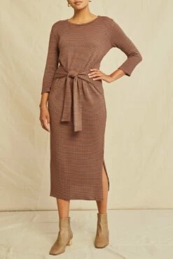 Colombe Scallop Knit Dress - Azure Umber Stripe