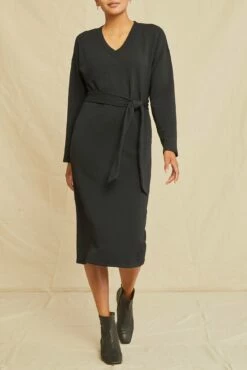 Ava Luxe Fleece Dress - Black