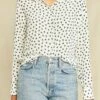 Bixby Washable Silk Blouse - Heart Ivory Navy Print