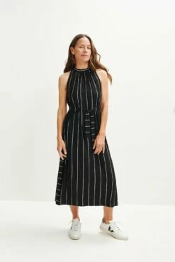 Mila Zero-Waste Dream Knit Dress -AMOUR VERT Sales 0365 Mila Zero Waste Dress Black Havana Stripe 1618 web