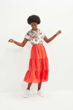 Jill Linen Skirt - Carmine -AMOUR VERT Sales 0404 Jill Carmine 2283 web