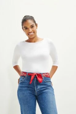 Francoise 3/4 Sleeve Dream Knit Tee - White