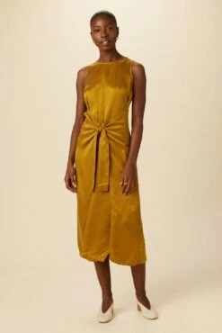 Cortney Cottonseed Cupro Dress - Gold