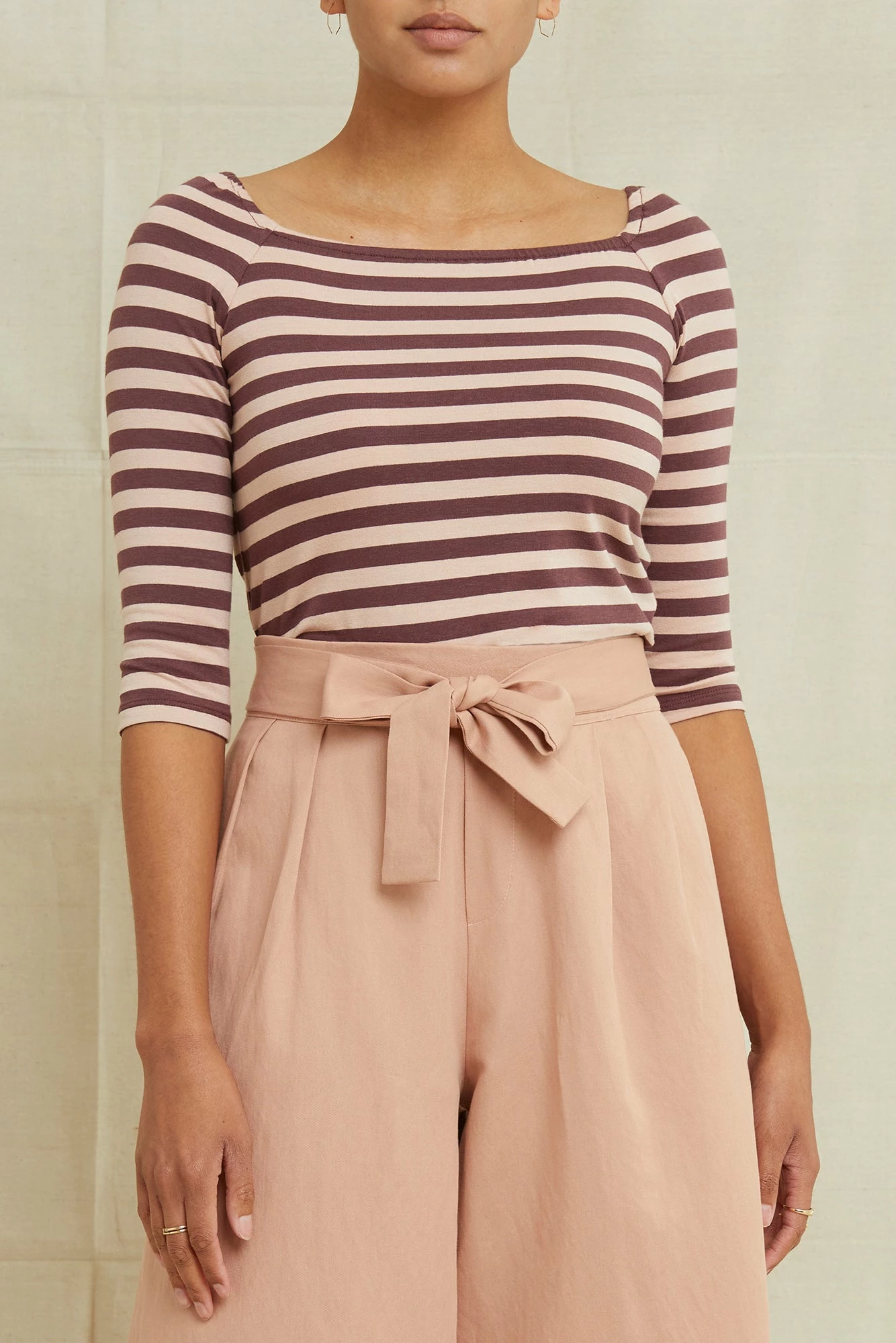 Amela 3/4 Sleeve Reverie Knit Tee - Maple Rose Stripe 3 Amela 3/4 Sleeve Reverie Knit Tee - Maple Rose Stripe