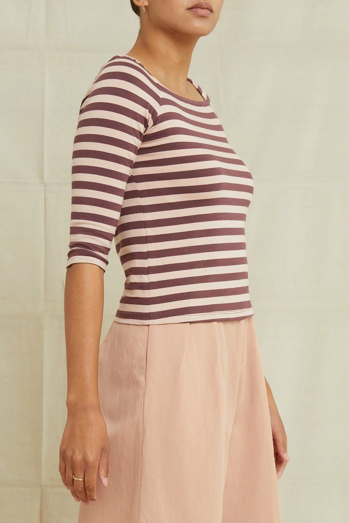 Amela 3/4 Sleeve Reverie Knit Tee - Maple Rose Stripe 4 Amela 3/4 Sleeve Reverie Knit Tee - Maple Rose Stripe - Image 2