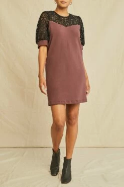 Danielle Luxe Fleece Lace Dress - Mocha