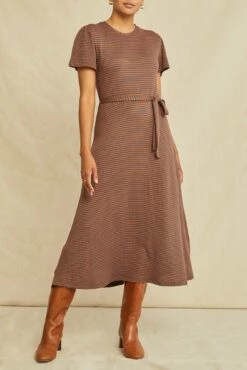 Tenille Scallop Knit Dress - Azure Umber Stripe