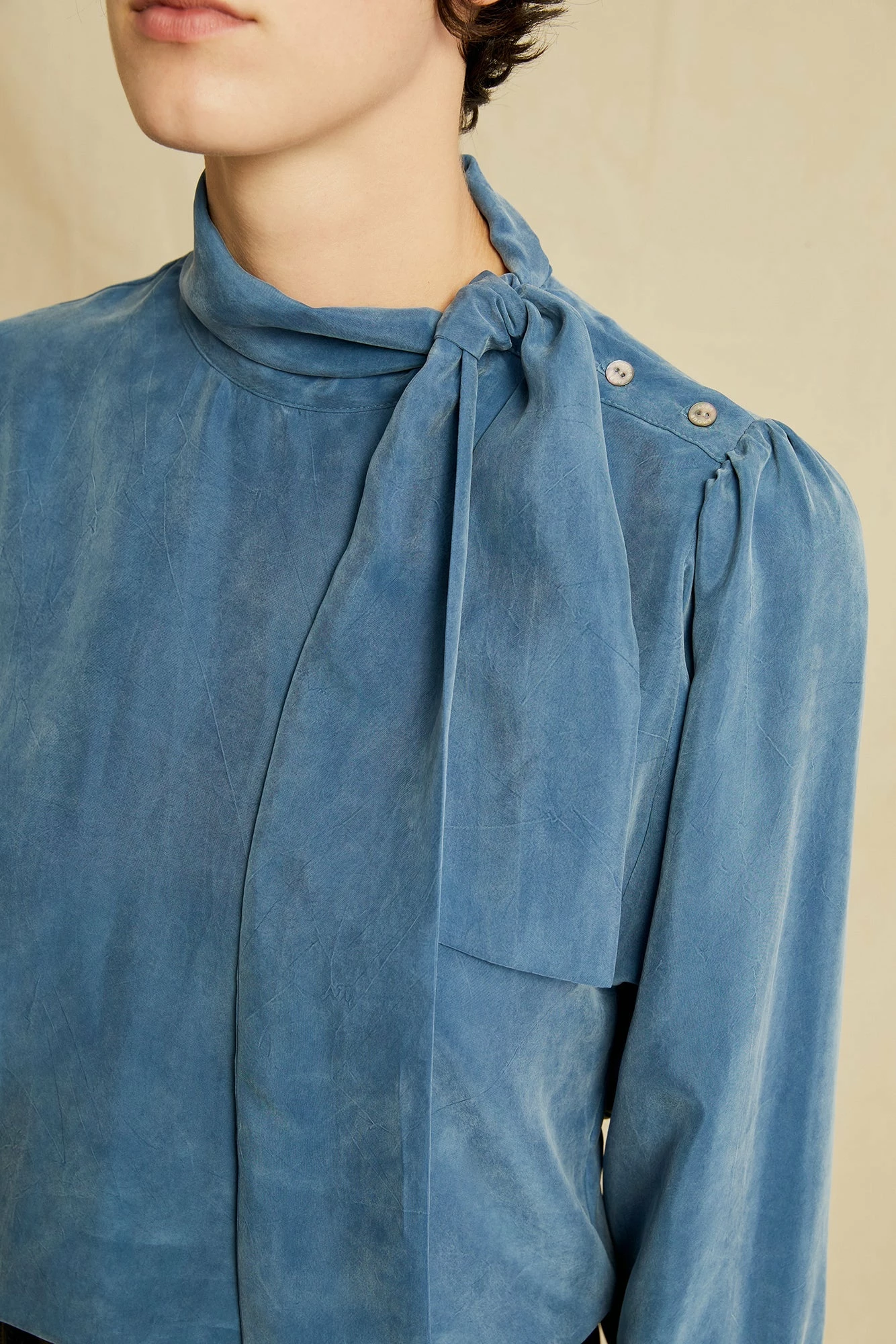 Olivet Cottonseed Cupro Blouse - Azure 7 Olivet Cottonseed Cupro Blouse - Azure - Image 5