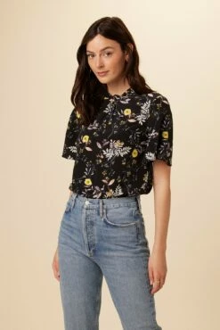 Seville Washable Silk Blouse - French Jardin Black