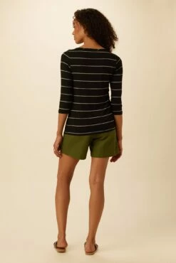 Francoise 3/4 Sleeve Dream Knit Tee - Havana Stripe Black -AMOUR VERT Sales 1005 3 4 Slv Francoise Black Havana Stripe 3