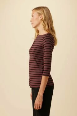 Francoise 3/4 Sleeve Dream Knit Tee - Maple Black Stripe 7 Francoise 3/4 Sleeve Dream Knit Tee - Maple Black Stripe -AMOUR VERT Sales 1005 3 4 Slv Francoise Harbor Stripe Maple Black 2