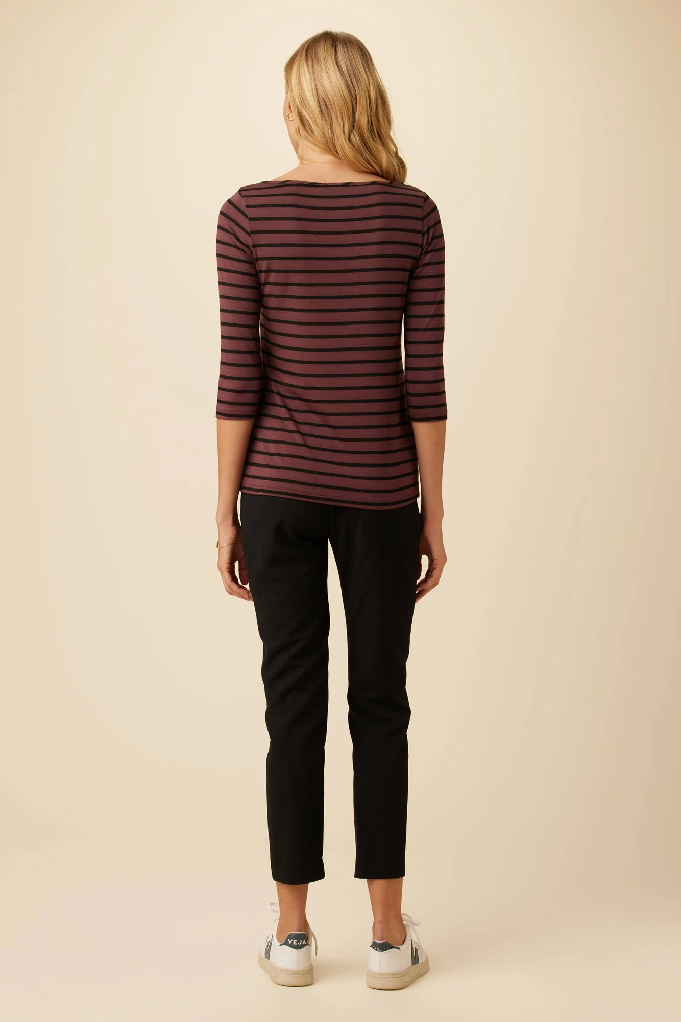 Francoise 3/4 Sleeve Dream Knit Tee - Maple Black Stripe 5 Francoise 3/4 Sleeve Dream Knit Tee - Maple Black Stripe - Image 3