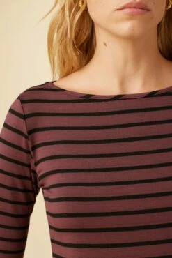Francoise 3/4 Sleeve Dream Knit Tee - Maple Black Stripe 9 Francoise 3/4 Sleeve Dream Knit Tee - Maple Black Stripe -AMOUR VERT Sales 1005 3 4 Slv Francoise Harbor Stripe Maple Black 4