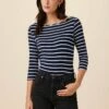 Francoise 3/4 Sleeve Dream Knit Tee - Basque Stripe -AMOUR VERT Sales 1005 34 Slv Francoise Basque Stripe 1