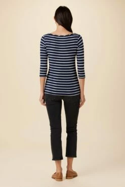 Francoise 3/4 Sleeve Dream Knit Tee - Basque Stripe -AMOUR VERT Sales 1005 34 Slv Francoise Basque Stripe 3
