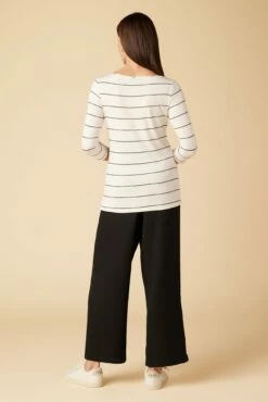 Francoise 3/4 Sleeve Dream Knit Tee - White Havana Stripe -AMOUR VERT Sales 1005 34 Slv Francoise Havana Stripe 3