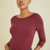 Francoise 3/4 Sleeve Dream Knit Tee - Barn Red Navy -AMOUR VERT Sales 1005 3Q Slv Francoise Barn Red Navy 1614 web