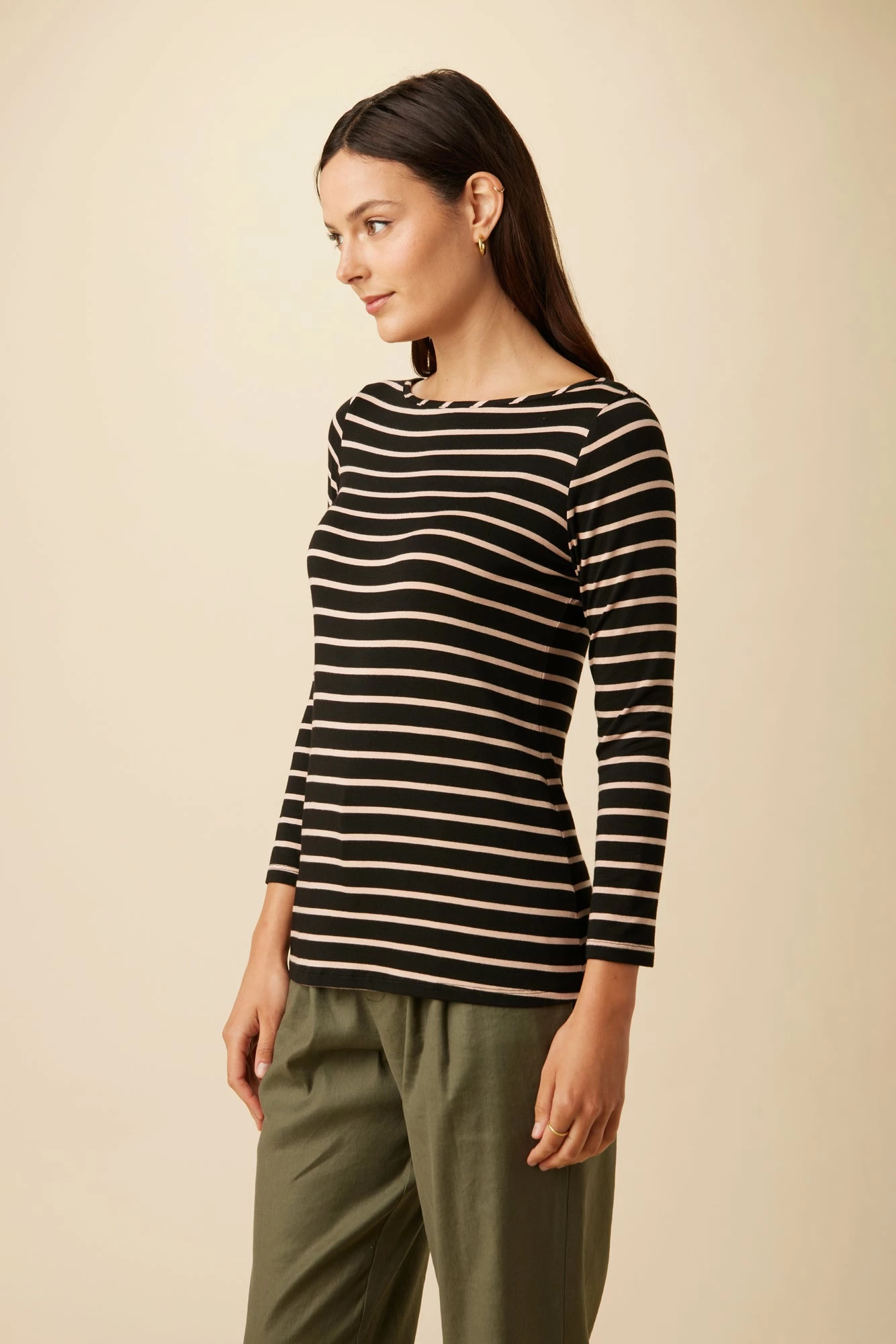 Francoise 3/4 Sleeve Dream Knit Tee - Harbor Black And Soft Pink - Image 2