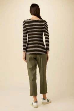 Francoise 3/4 Sleeve Dream Knit Tee - Harbor Black And Soft Pink -AMOUR VERT Sales 1005 3 4 Slv Francoise Harbor Stripe Black Soft Pink 3