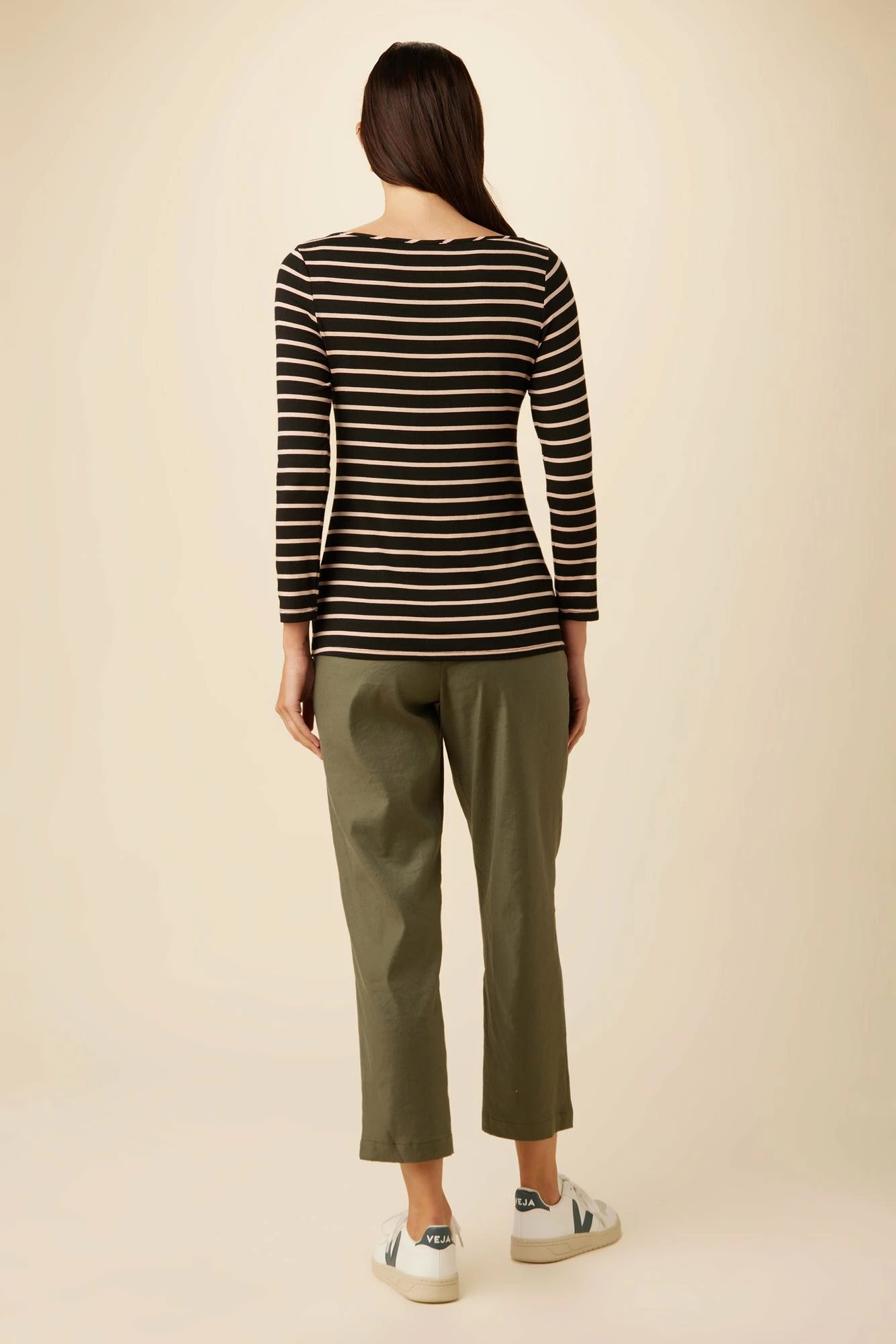 Francoise 3/4 Sleeve Dream Knit Tee - Harbor Black And Soft Pink - Image 3