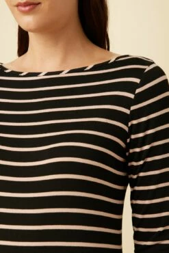 Francoise 3/4 Sleeve Dream Knit Tee - Harbor Black And Soft Pink -AMOUR VERT Sales 1005 3 4 Slv Francoise Harbor Stripe Black Soft Pink 4