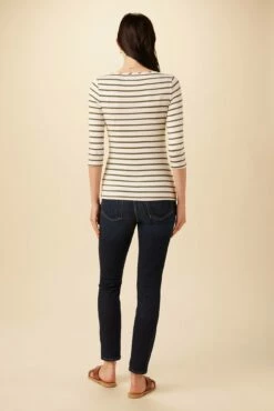 Francoise 3/4 Sleeve Dream Knit Tee - Ivory Vine Stripe -AMOUR VERT Sales 1005 3 4 Slv Francoise Harbor Stripe Ivory Vine 3