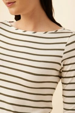 Francoise 3/4 Sleeve Dream Knit Tee - Ivory Vine Stripe -AMOUR VERT Sales 1005 3 4 Slv Francoise Harbor Stripe Ivory Vine 4