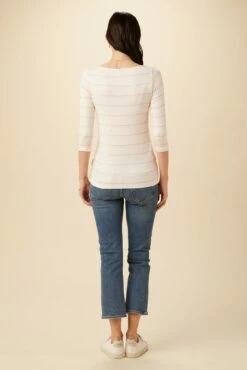 Francoise 3/4 Sleeve Dream Knit Tee - Havana Stripe Rose -AMOUR VERT Sales 1005 3 4 Slv Francoise Havana Stripe Natural Pink 3