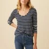 Itana Long Sleeve Dream Knit Tee - Basque Stripe -AMOUR VERT Sales 10070 LS Itana Dream Knit Basque Stripe 1
