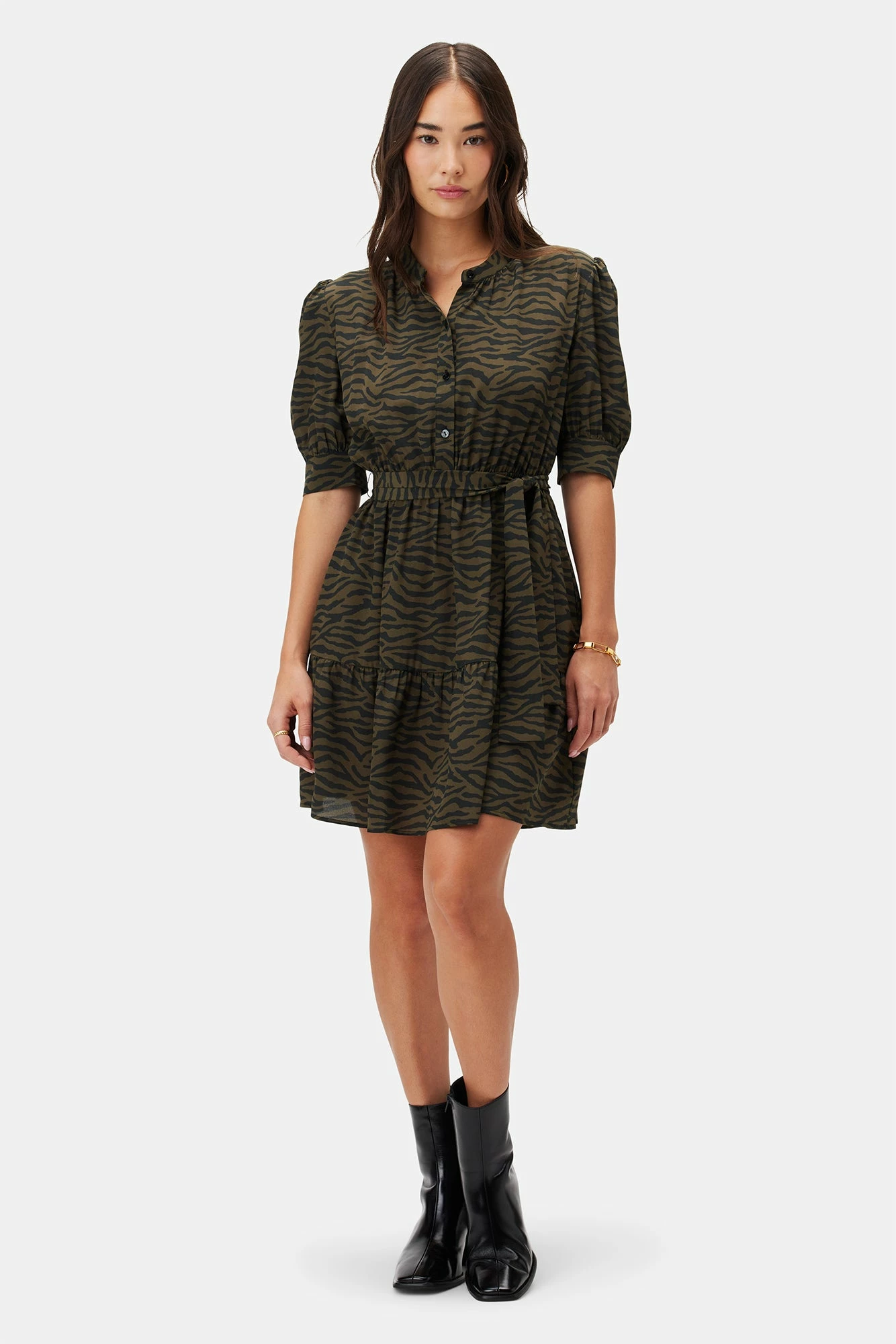 Malta Washable Silk Dress - Zebra Green Black 3 Malta Washable Silk Dress - Zebra Green Black