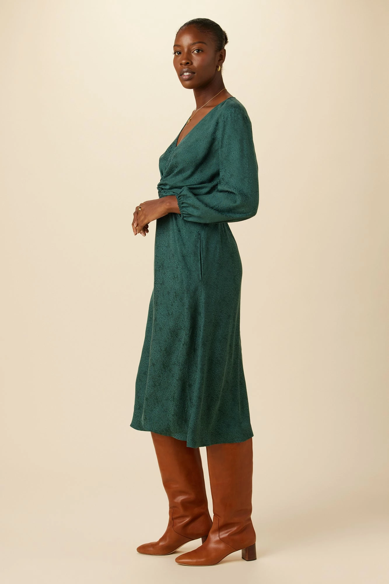 Etta Cupro Viscose Jacquard Dress - Darkest Spruce 4 Etta Cupro Viscose Jacquard Dress - Darkest Spruce - Image 2