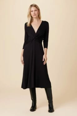 Olive 3/4 Sleeve Dream Knit Dress - Black