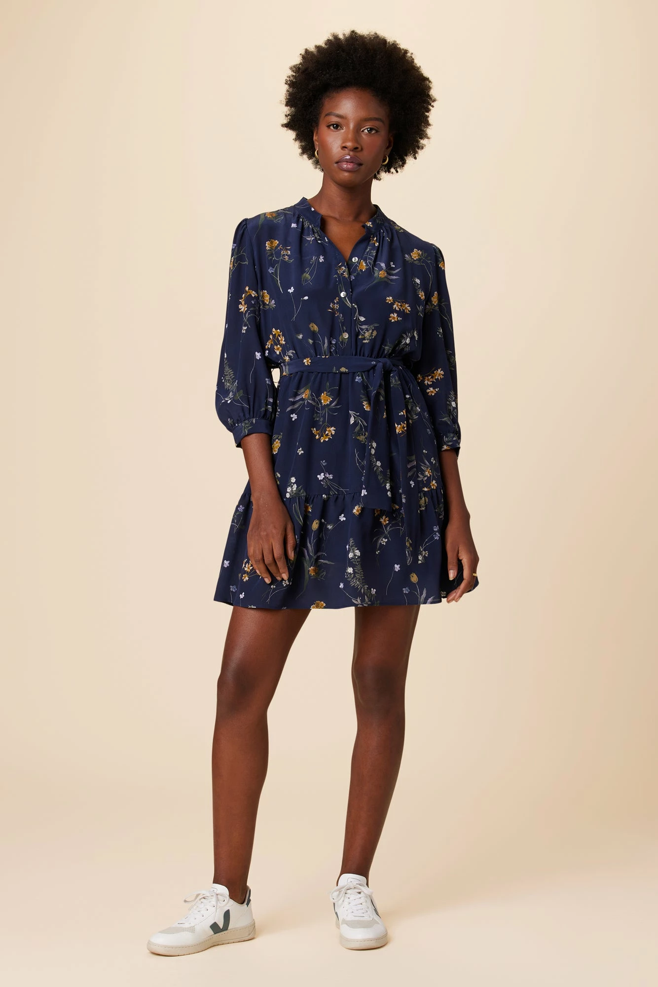 Arya 3/4 Sleeve Washable Silk Dress - Ana Floral 3 Arya 3/4 Sleeve Washable Silk Dress - Ana Floral
