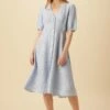 Odette Linen Dress - Blue Natural Stripe -AMOUR VERT Sales 10191 Odette Linen Blue Natural Stripe 1