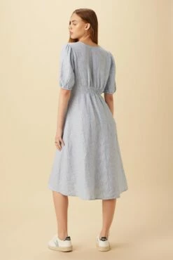 Odette Linen Dress - Blue Natural Stripe -AMOUR VERT Sales 10191 Odette Linen Blue Natural Stripe 3