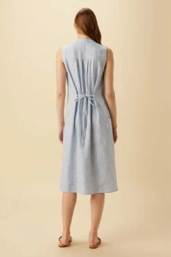 Kylen Linen Midi Dress - Blue Natural Stripe -AMOUR VERT Sales 10192 Kylen Blue Natural Stripe 8