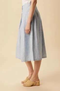 Mariah Linen Skirt - Blue Natural Stripe -AMOUR VERT Sales 10205 Mariah Linen Blue Natural Stripe 2