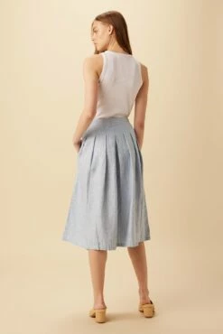 Mariah Linen Skirt - Blue Natural Stripe -AMOUR VERT Sales 10205 Mariah Linen Blue Natural Stripe 3