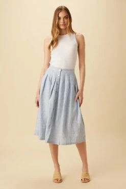 Mariah Linen Skirt - Blue Natural Stripe -AMOUR VERT Sales 10205 Mariah Linen Blue Natural Stripe 4