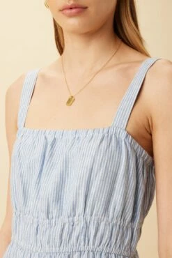 Elio Linen Midi Dress - Blue Natural Stripe -AMOUR VERT Sales 10223 Elio Linen Blue Natural Stripe 4