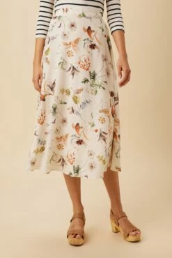 Blaze Washable Silk Skirt - Botanic Floral Ivory -AMOUR VERT Sales 10227 Blaze Silk Lined Botanic Floral Ivory 1