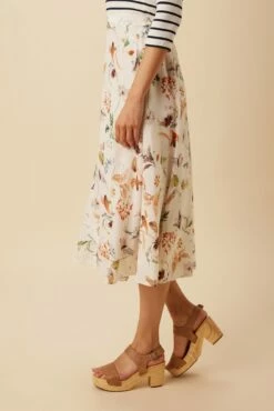Blaze Washable Silk Skirt - Botanic Floral Ivory -AMOUR VERT Sales 10227 Blaze Silk Lined Botanic Floral Ivory 2