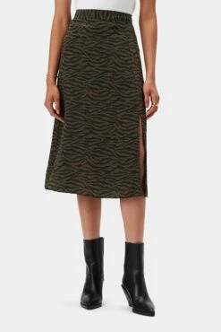 Ollie Washable Silk Skirt - Zebra Green Black